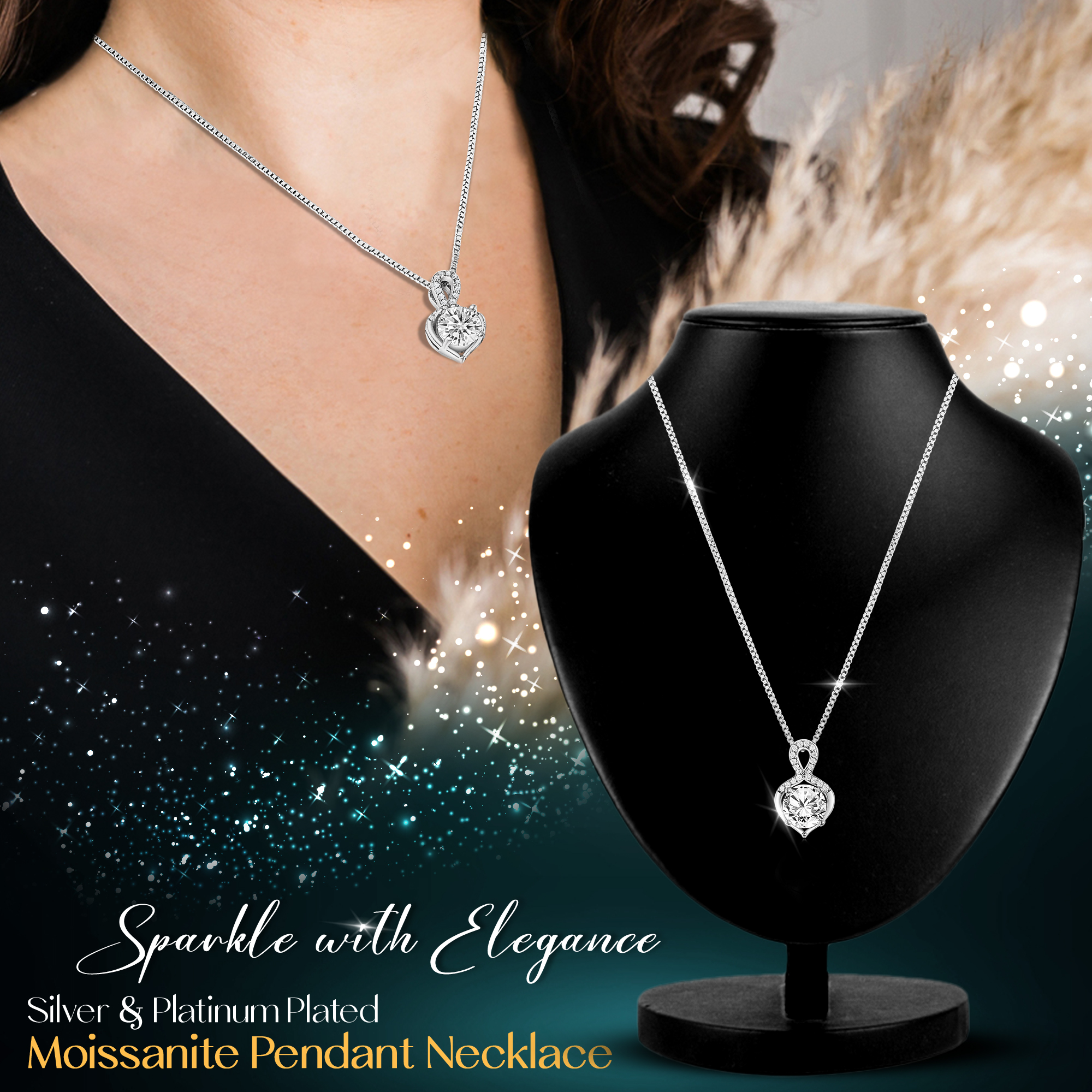 Platinum Plated Moissanite Circle Pendant Necklace (1CT) For Women - Image 3