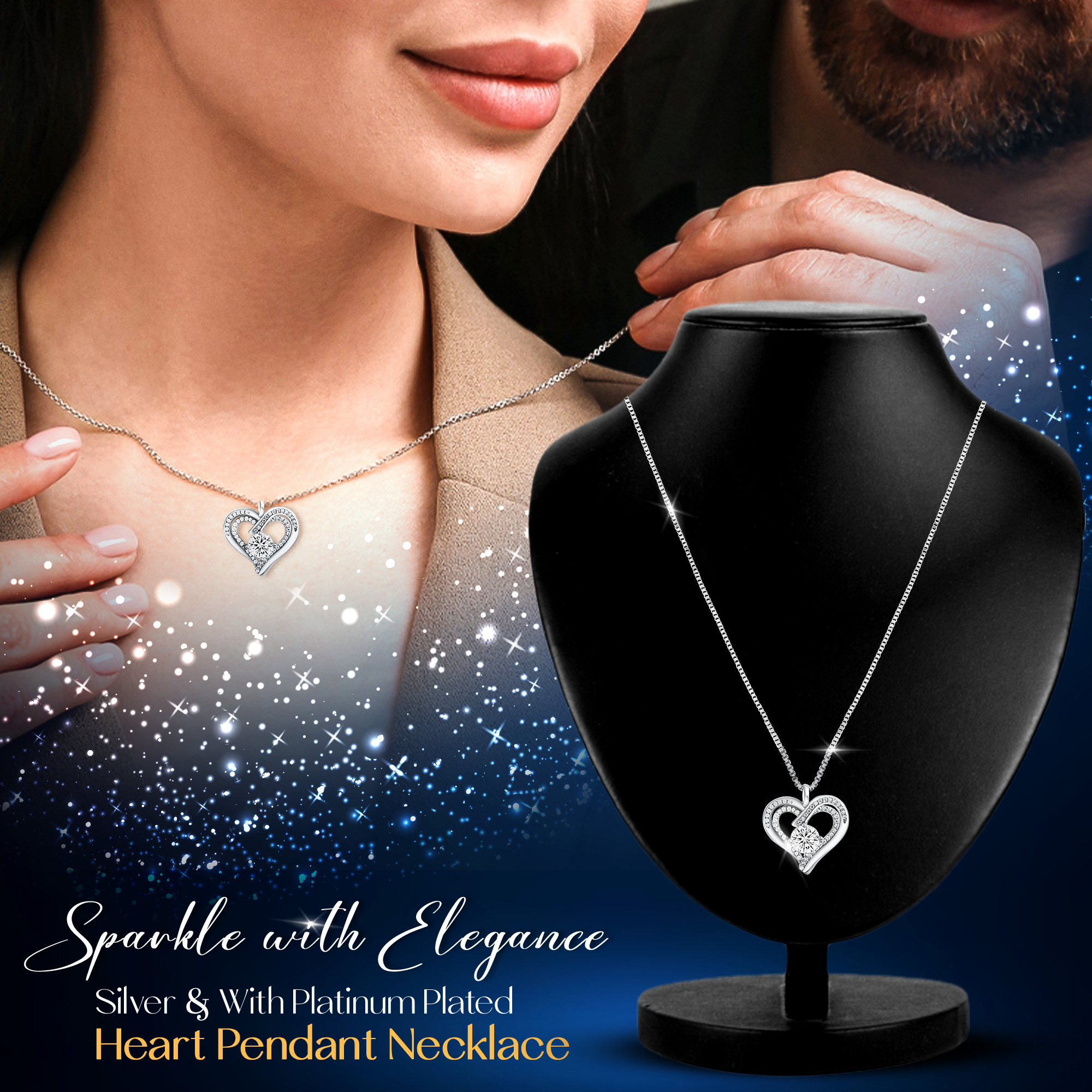 Platinum Plated 1CT Moissanite Heart Pendant Necklace For Women - Image 3