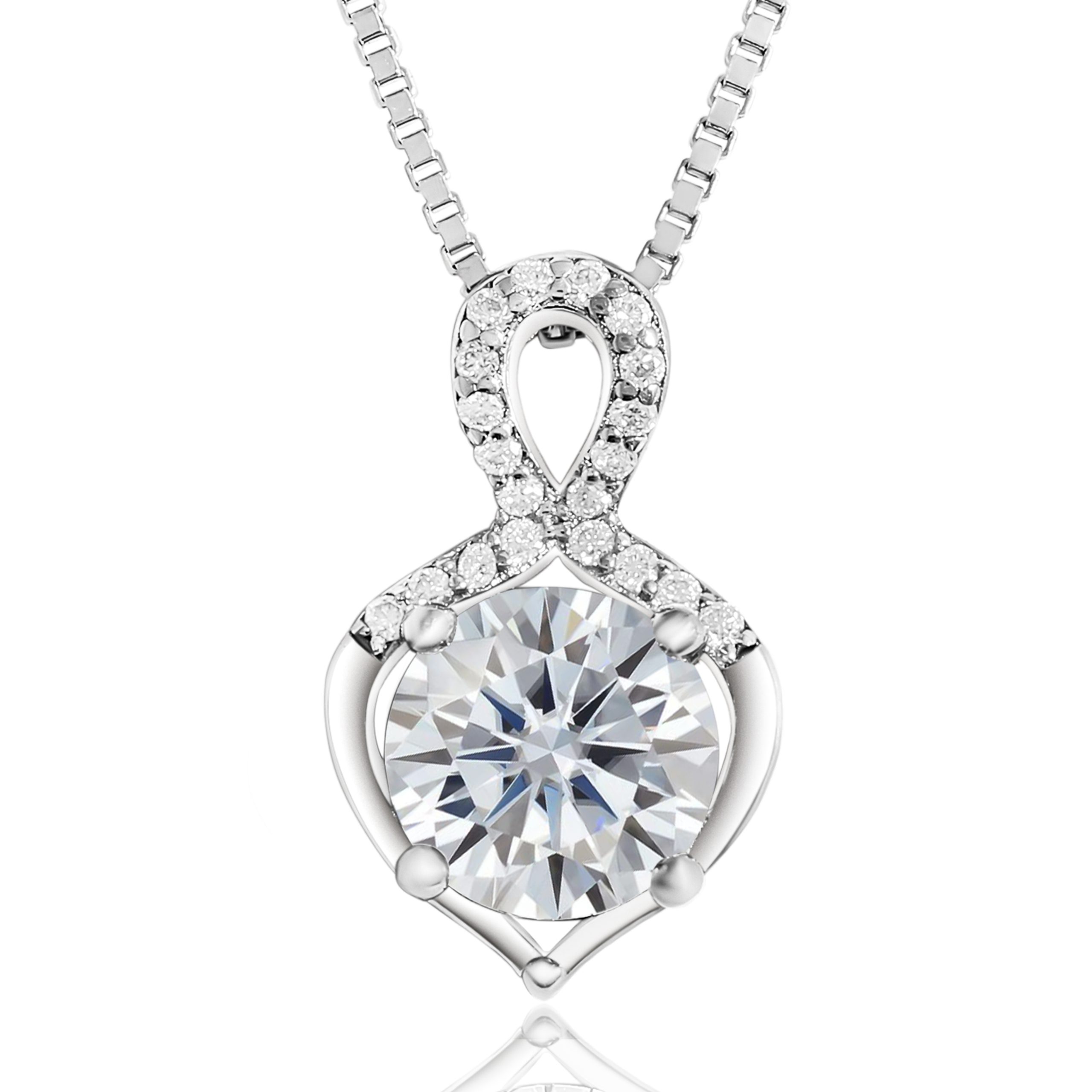 Platinum Plated Moissanite Circle Pendant Necklace (1CT) For Women