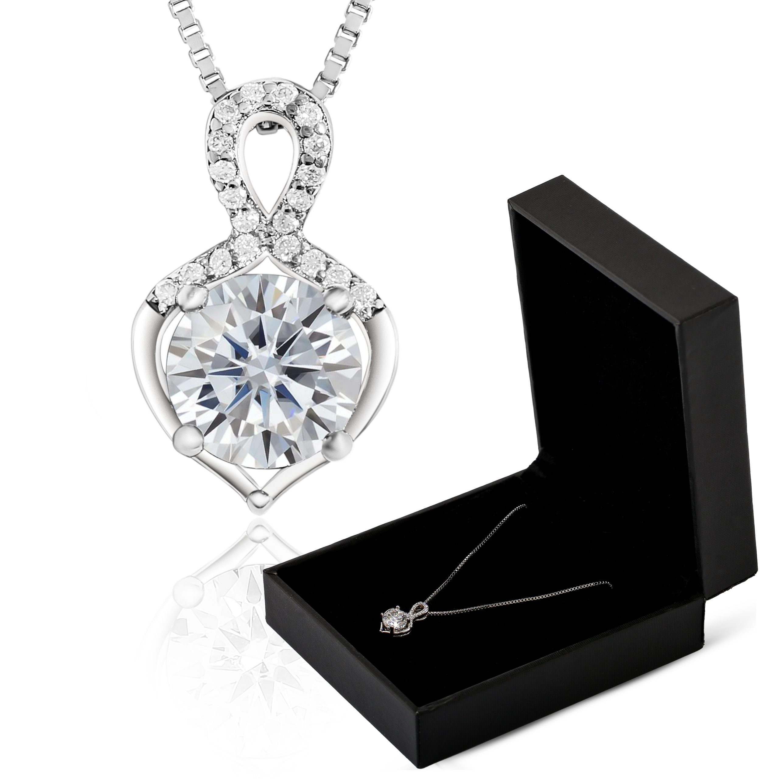 Platinum Plated Moissanite Circle Pendant Necklace (1CT) For Women - Image 2