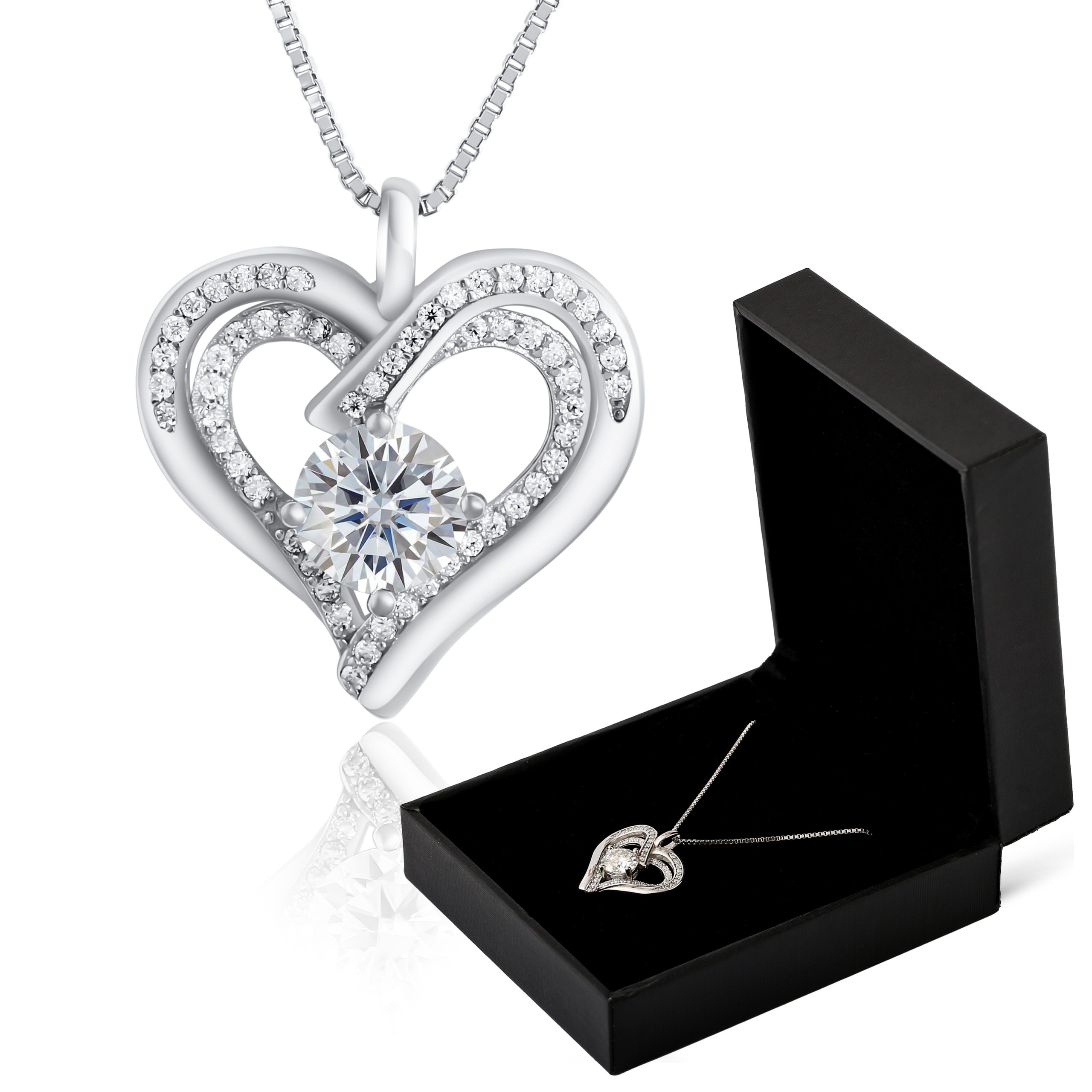 Platinum Plated 1CT Moissanite Heart Pendant Necklace For Women - Image 2